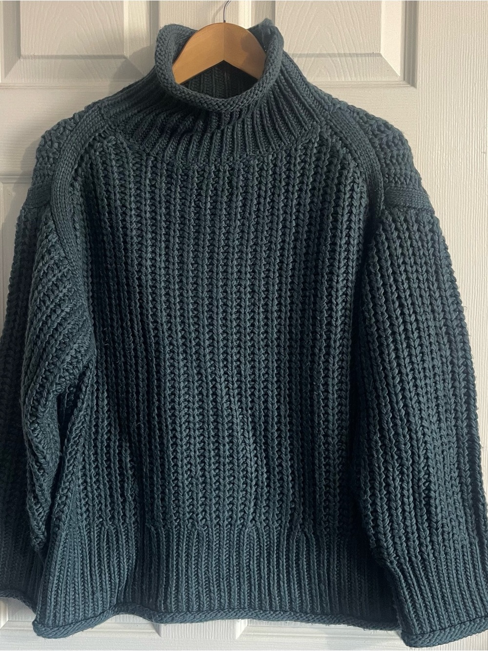 POL Sweater S Chunky Knit Funnel Neck Teal Aquamarine Green Boxy Heavy Pullover
